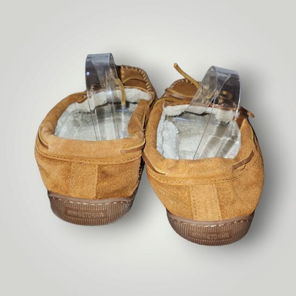 Minnetonka Brown Suede Moccasin Slippers Pile Lined Hard Soled 3902 11 - Picture 7 of 12